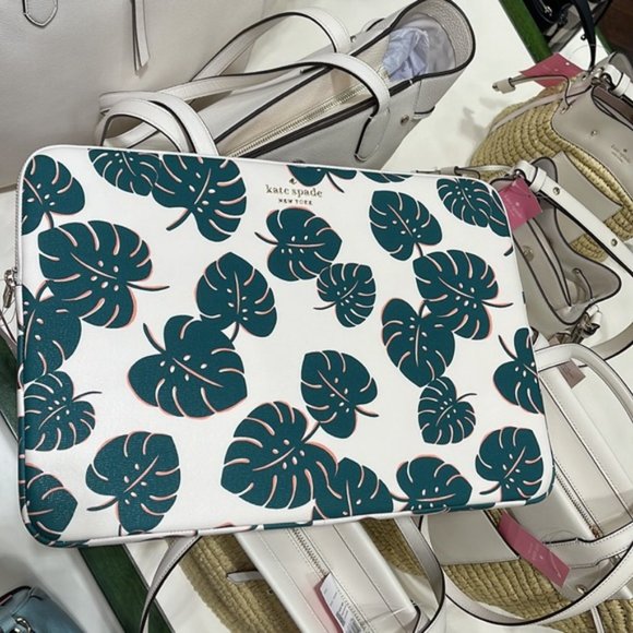 Kate Spade Darcy Monstera Leaves Laptop Sleeve Cream Multi - Picture 15 of 16